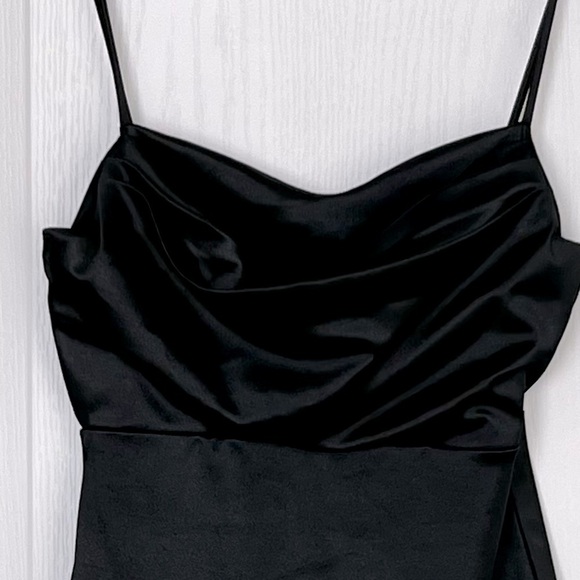 Windsor Junior Women’s Black Satin Mini Dress Draped Sweetheart Cocktail Size L - Picture 2 of 13